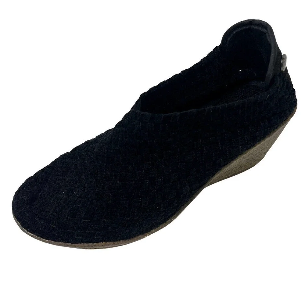 Bernie Mev Black Woven Chenille Slip On Wedge Shoes Booties Size 41 US 10